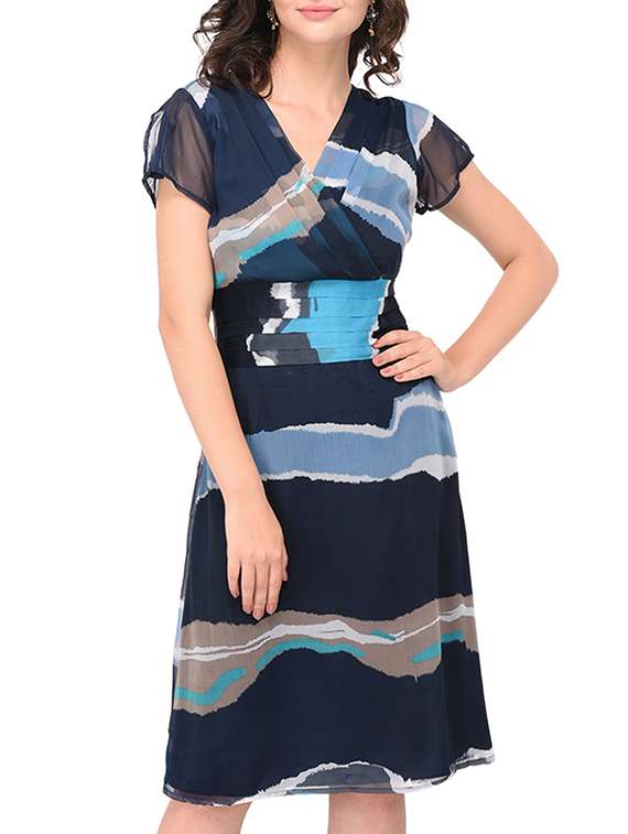 abstract printed overlap yoke dress