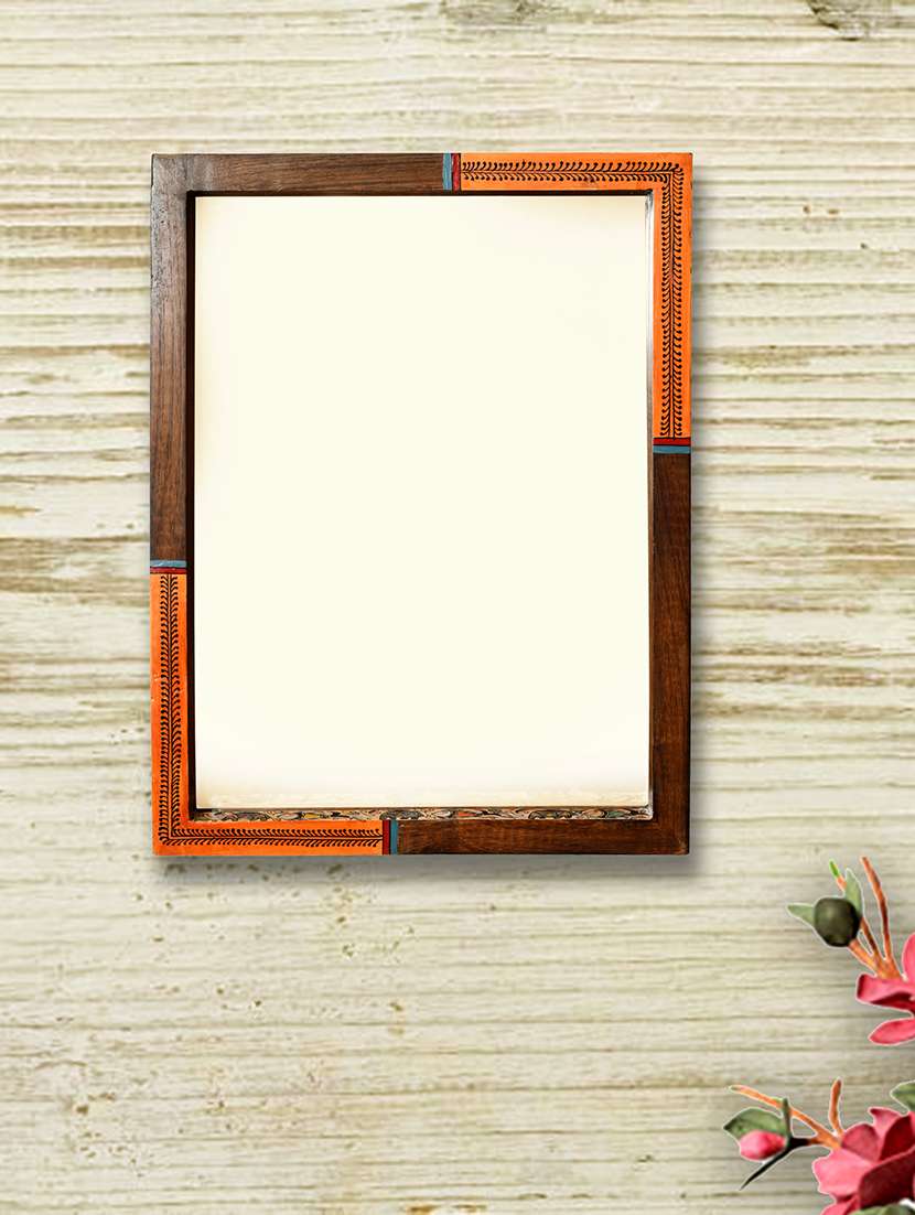 sheesham wood hand painted wall mirror