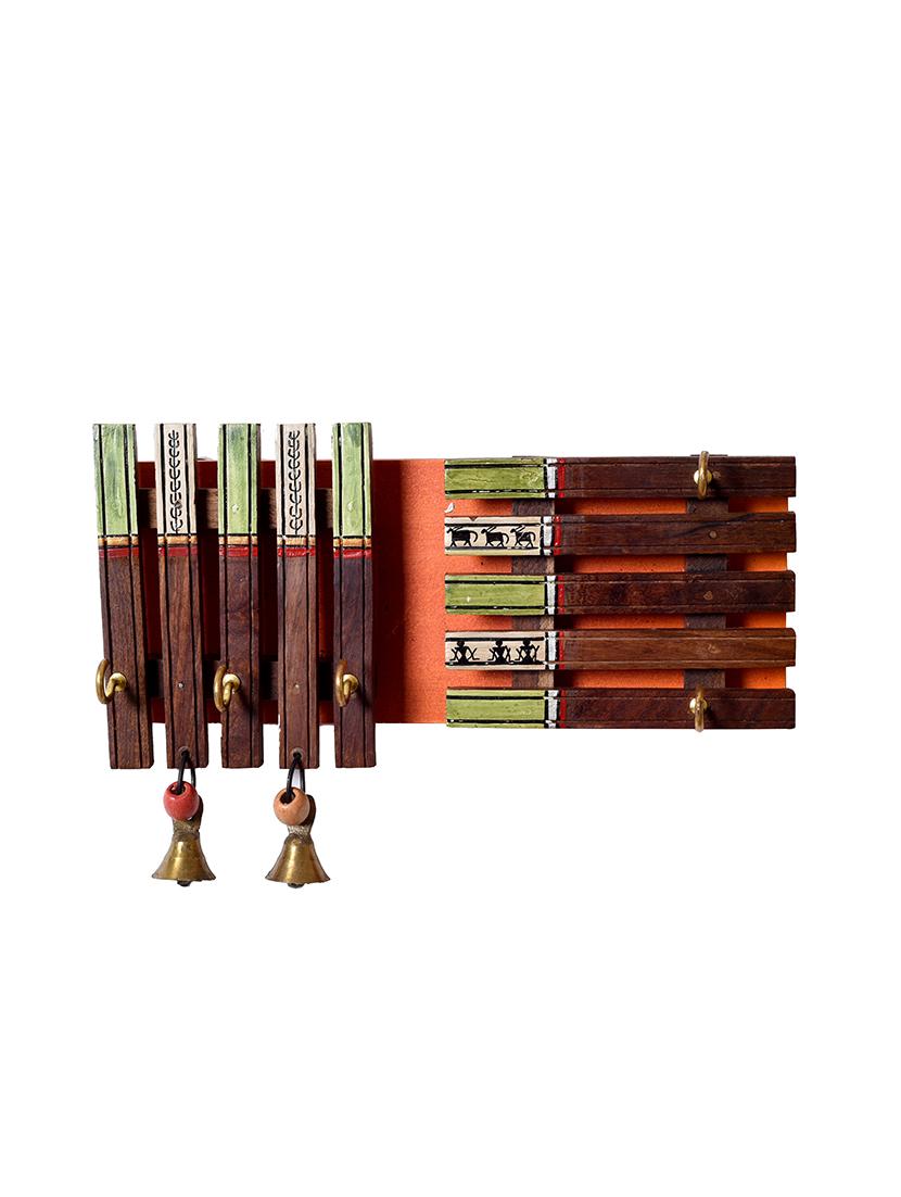 sheesham wood with dokhra bells hand painted key holder - 15326636 - Standard Image - 2