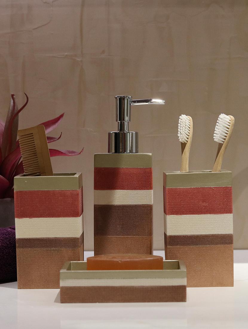 multi color polyresin bath set collection of liquid soap dispenser, toothbrush holder, tumbler and soap dish - 15327398 -  Zoom Image - 0