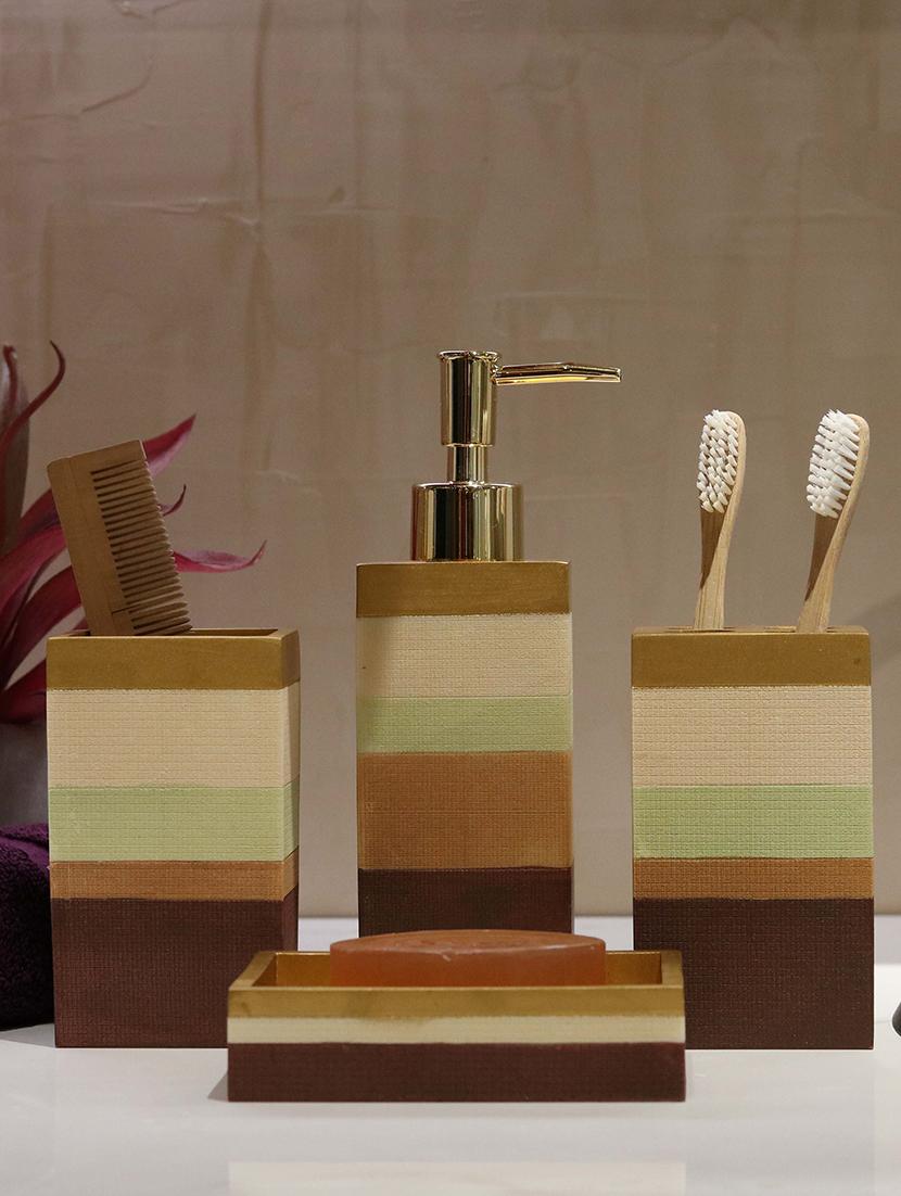 multi color polyresin bath set collection of liquid soap dispenser, toothbrush holder, tumbler and soap dish - 15327405 - Zoom Image - 0