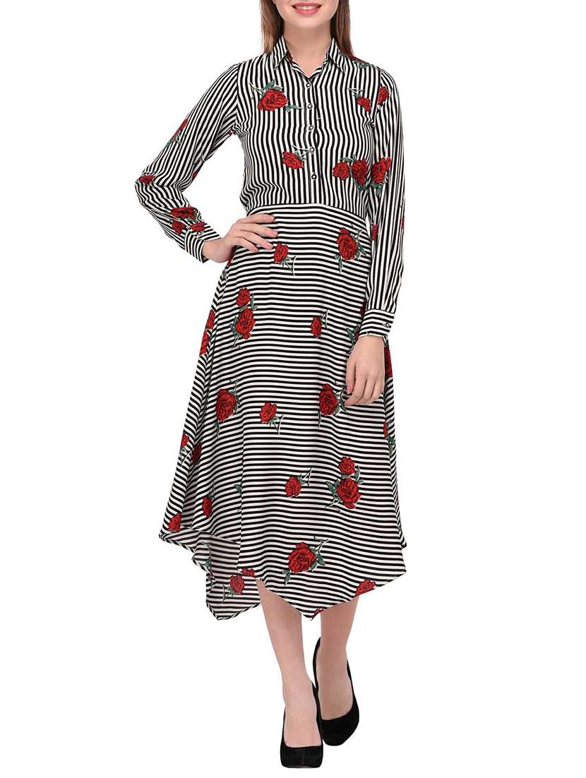 floral striped asymmetrical hem dress