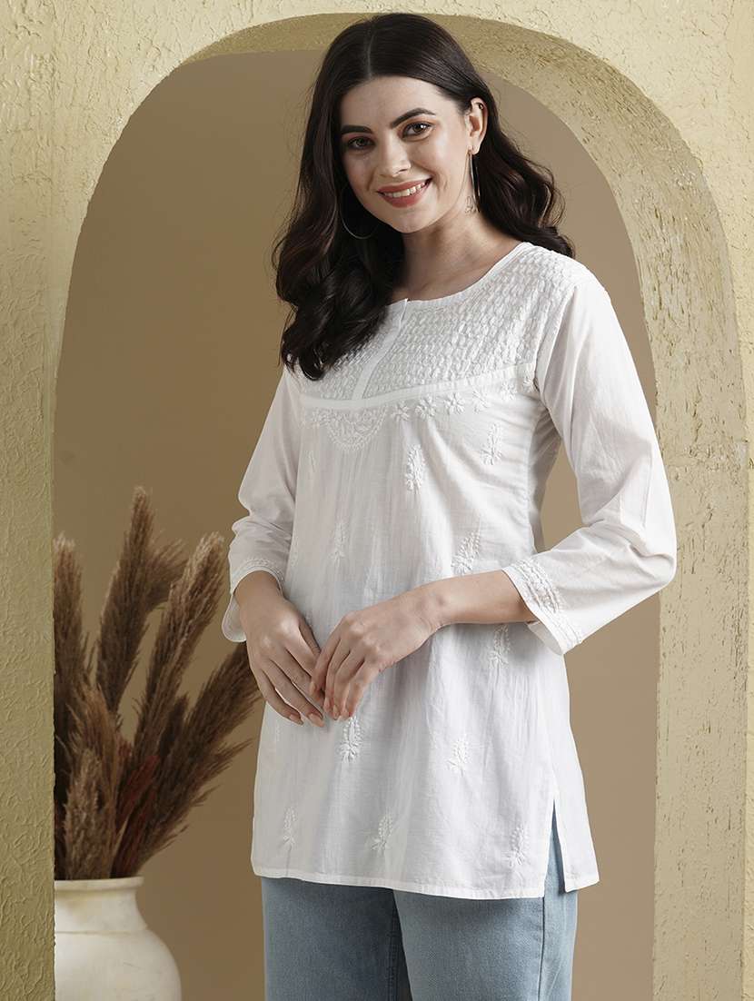 ada hand-embroidered white chikankari kurti - 15328830 -  Standard Image - 2