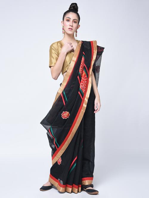 bandhani applique work saree with blouse - 15329463 - Standard Image - 0