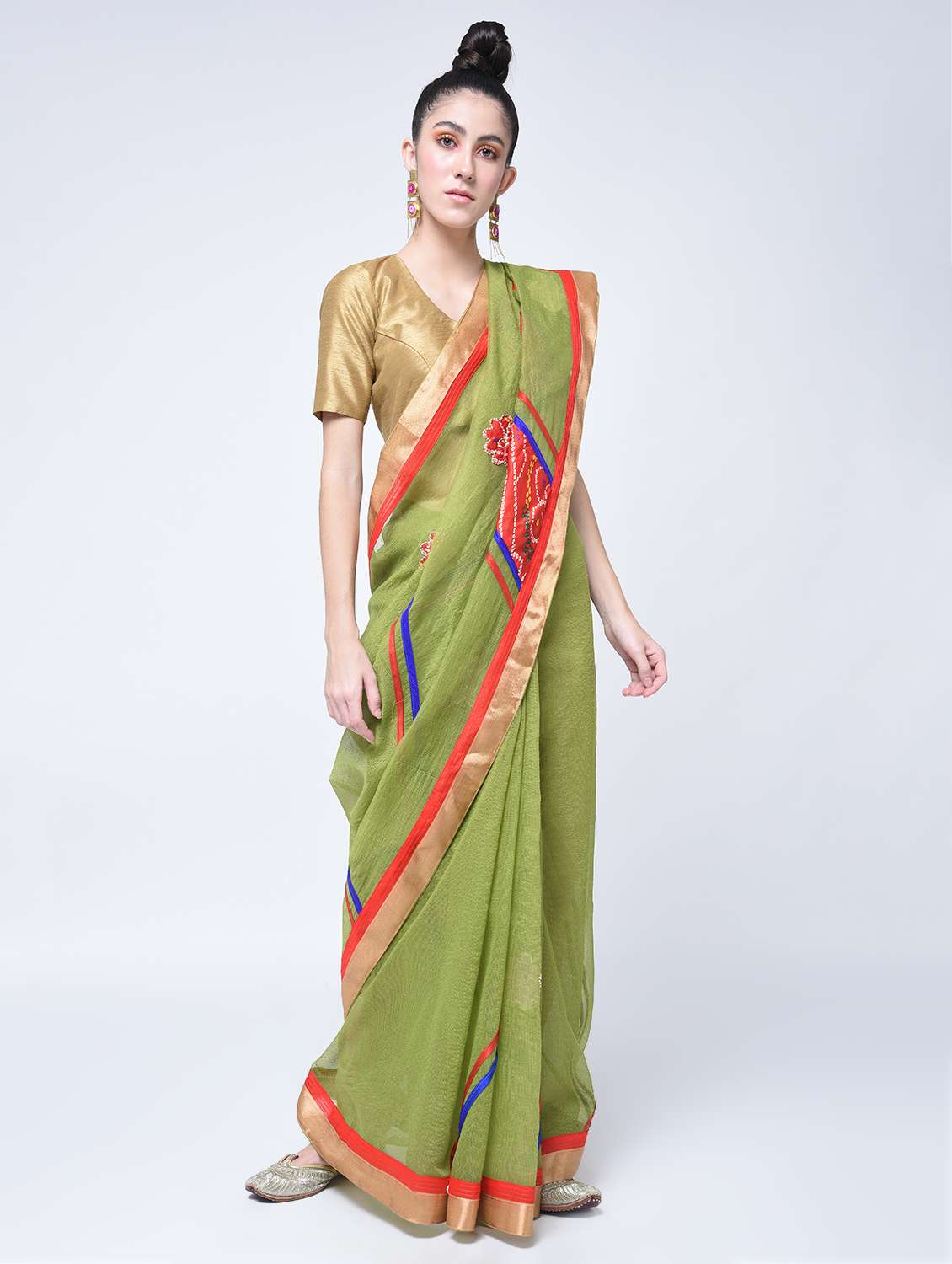 bandhani applique work saree with blouse