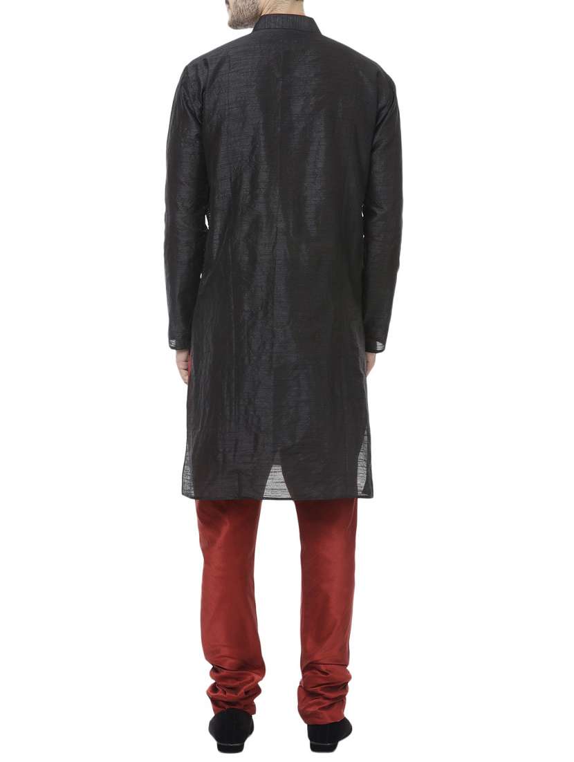Black Silk Blend Kurta Pyjama Ethnic Wear Set