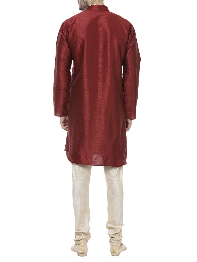 maroon silk blend kurta pyjama set - 15330053 -  Standard Image - 2