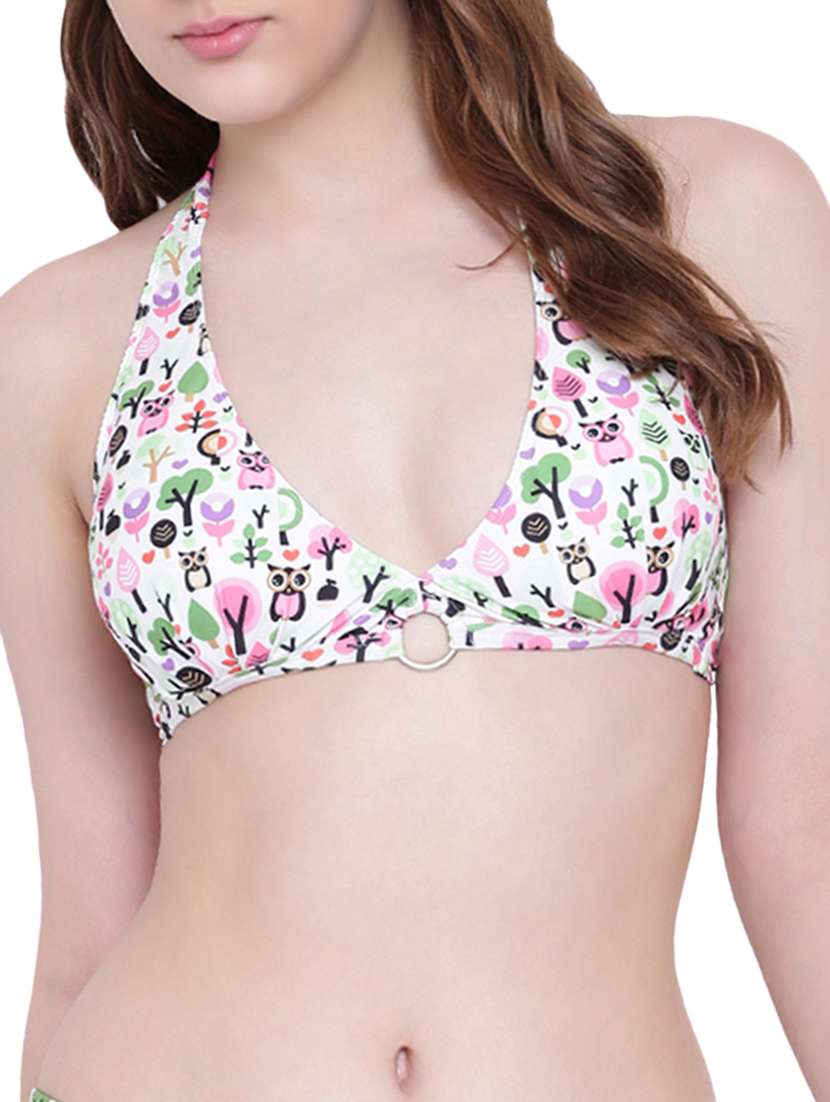 ring detail quirky print bra