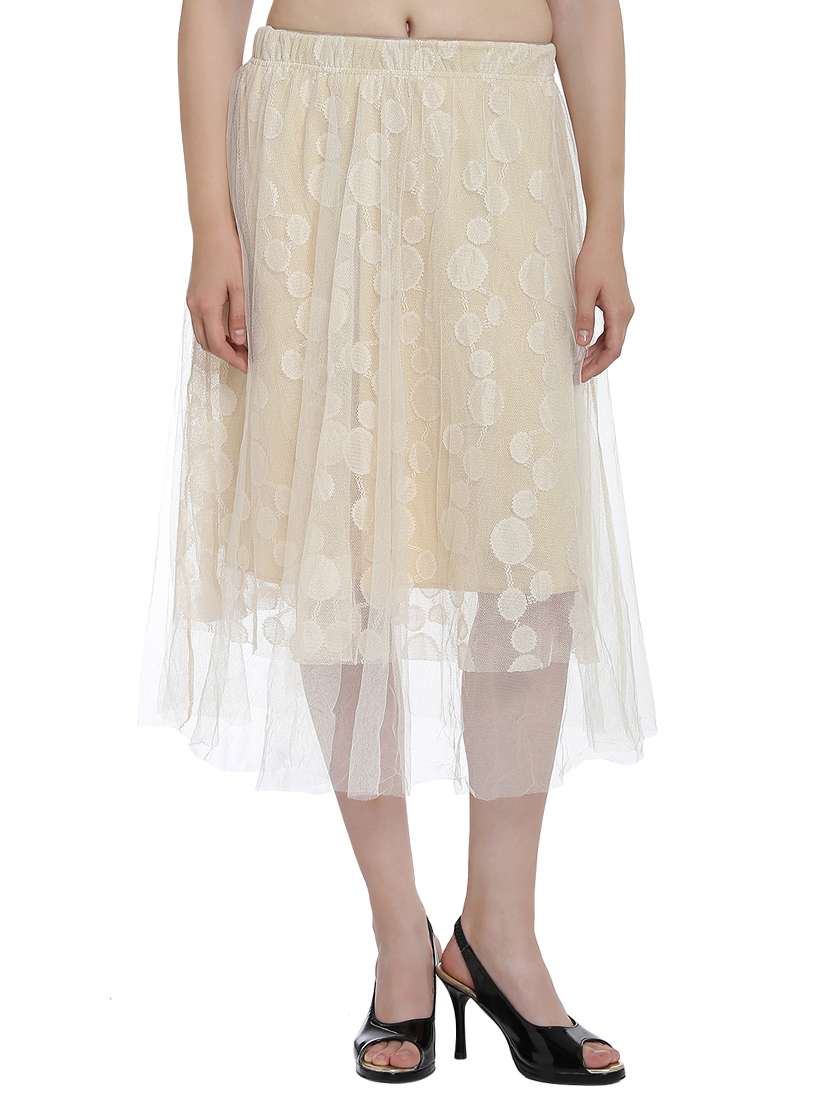 mesh net overlay knee length skirt