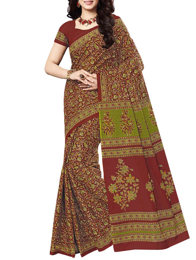 leaf printed saree with blouse