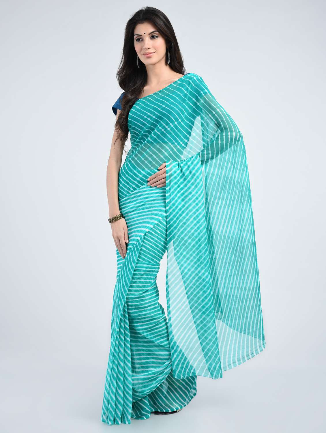 sea green leheriya saree with blouse