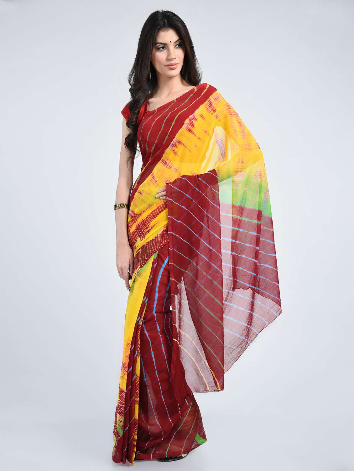 chiffon lehariya saree with blouse