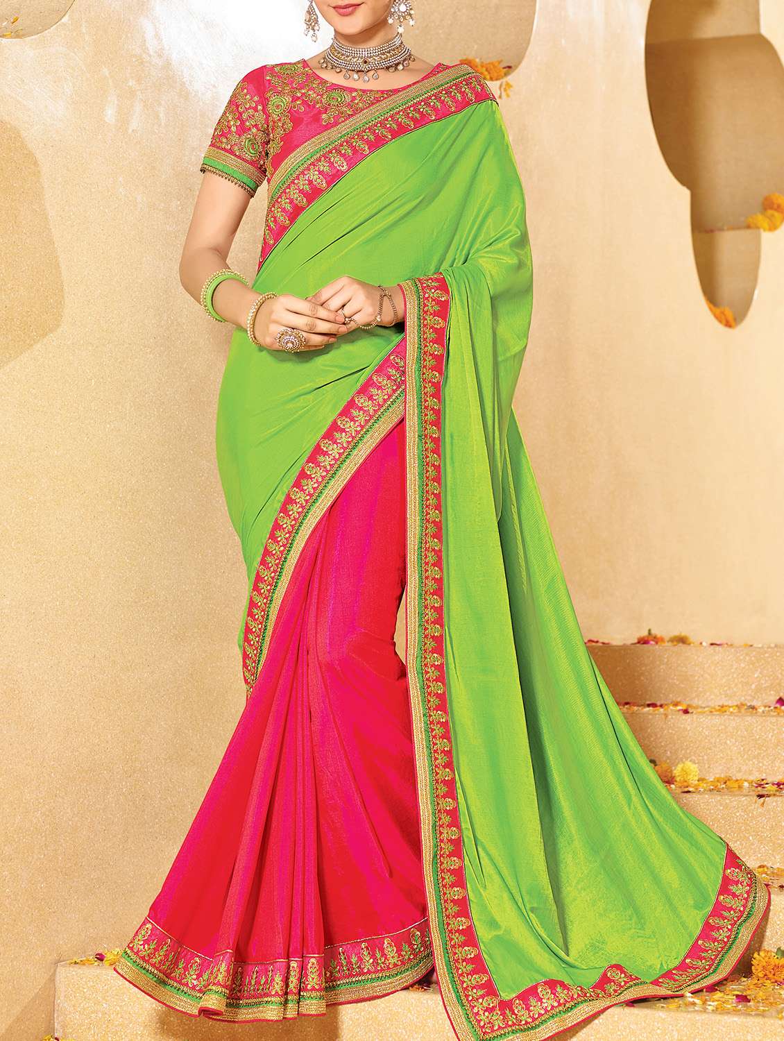 lace border half & half saree