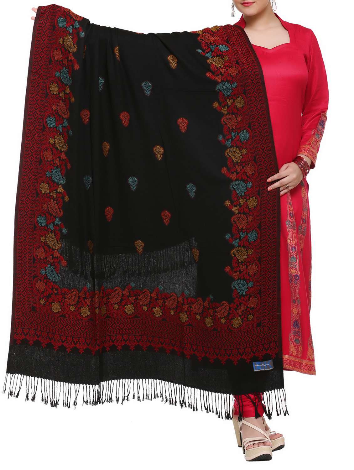 embroidered 100% woolen shawl