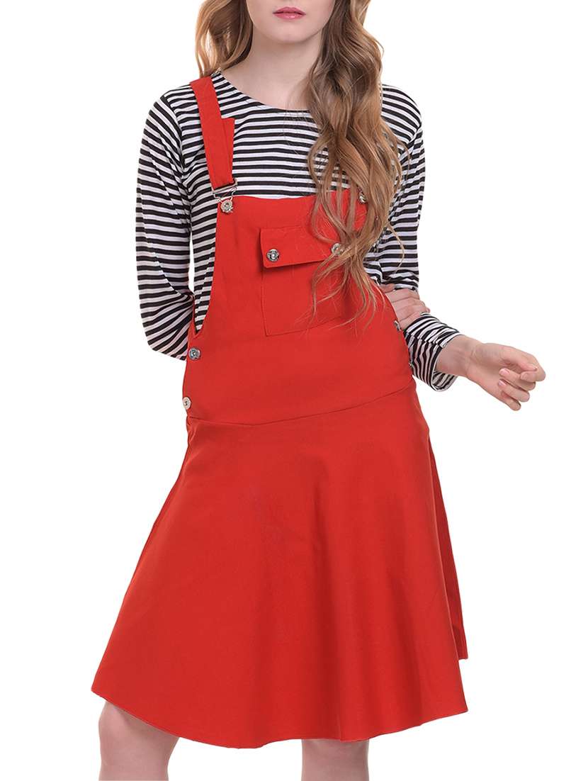 flared patch pocket dungaree dress