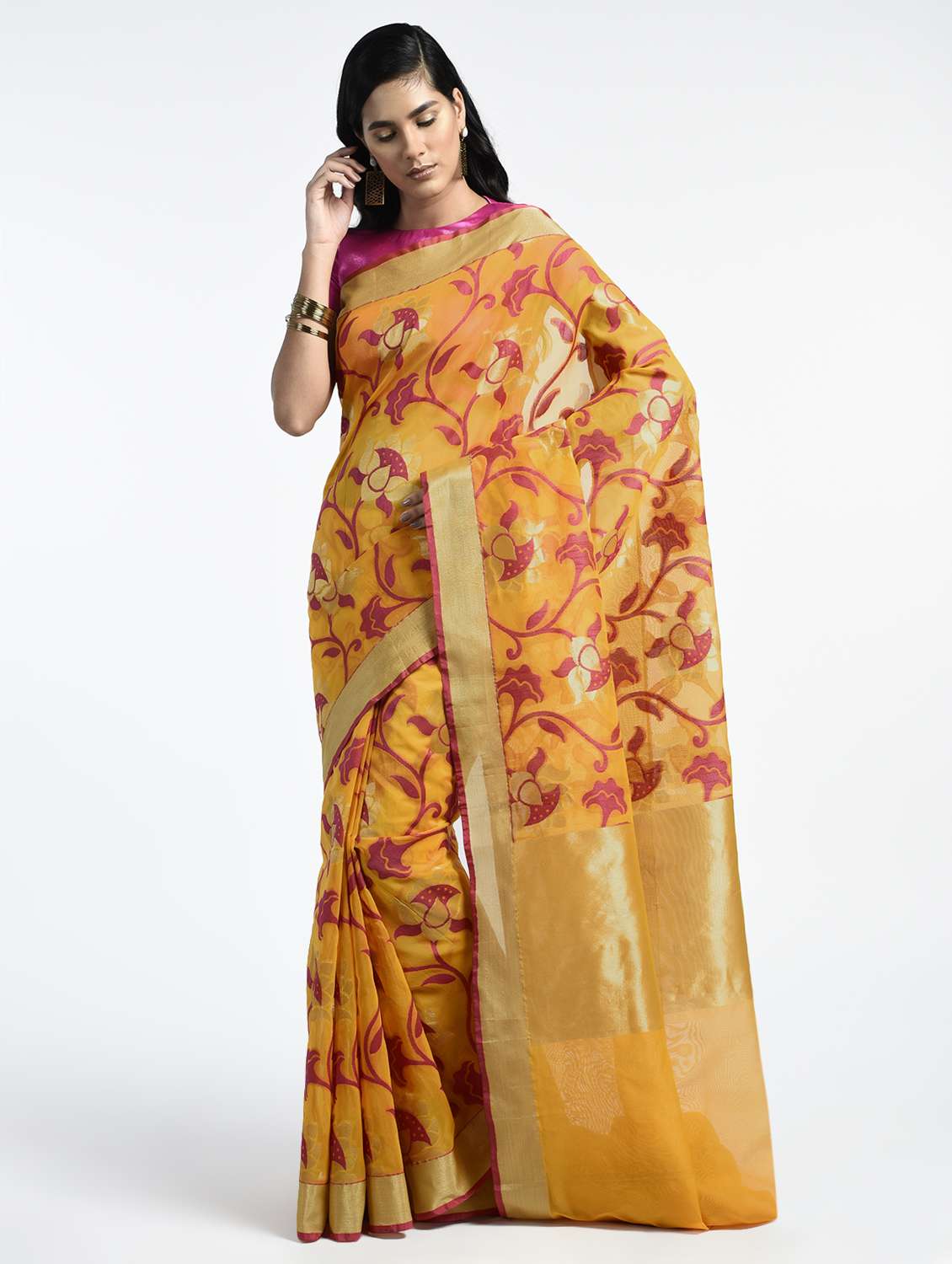 floral zari banarasi saree with blouse