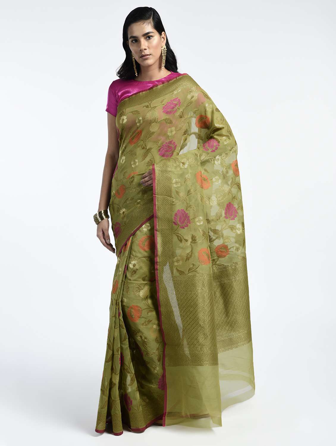 floral zari banarasi saree with blouse