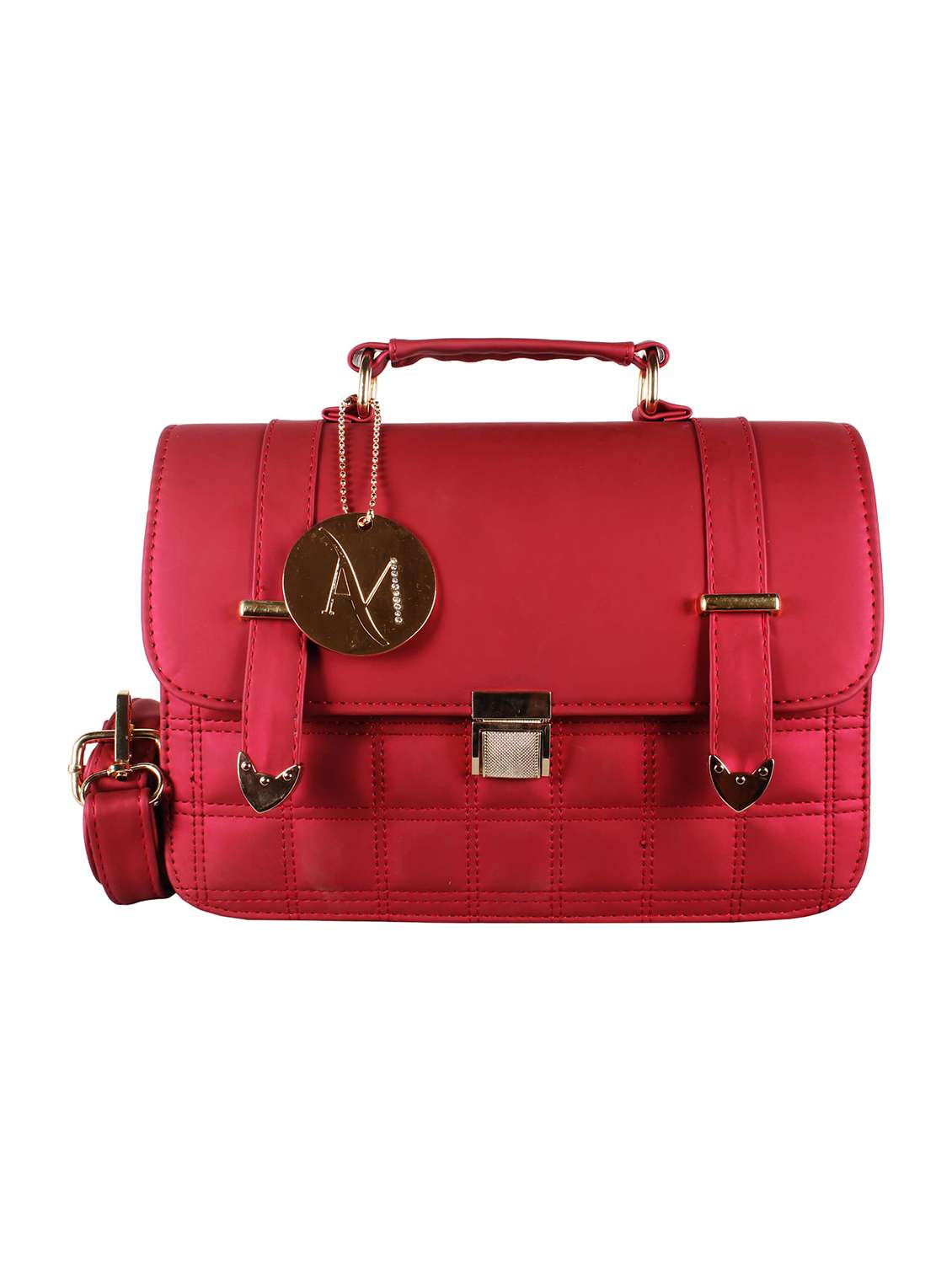 red leatherette (pu) fashion satchel