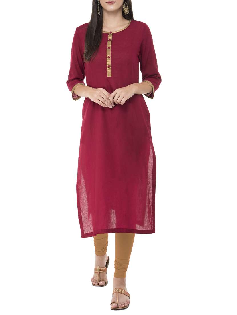 maroon cotton straight kurta
