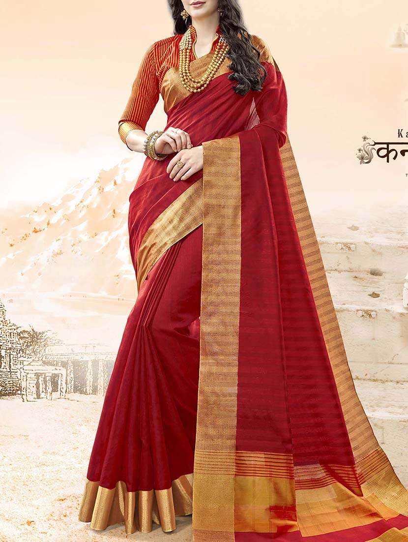 zari border striped pallu saree with blouse