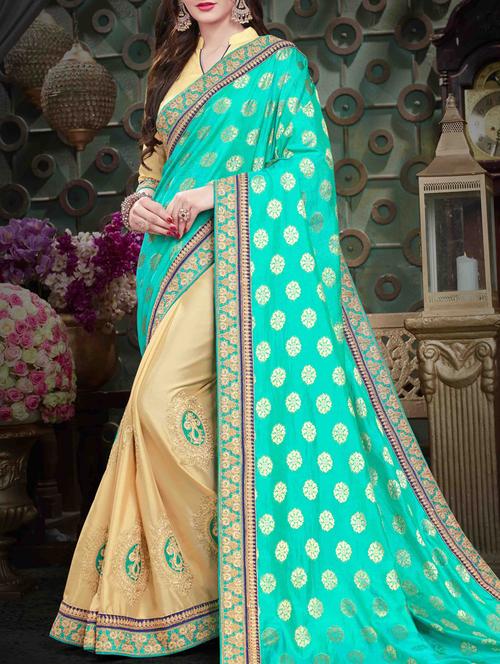 embroidered half and half saree with blouse - 15352624 -  Standard Image - 0