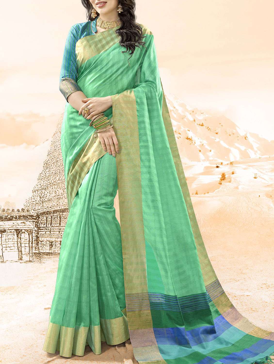 Delicate golden border saree with blouse