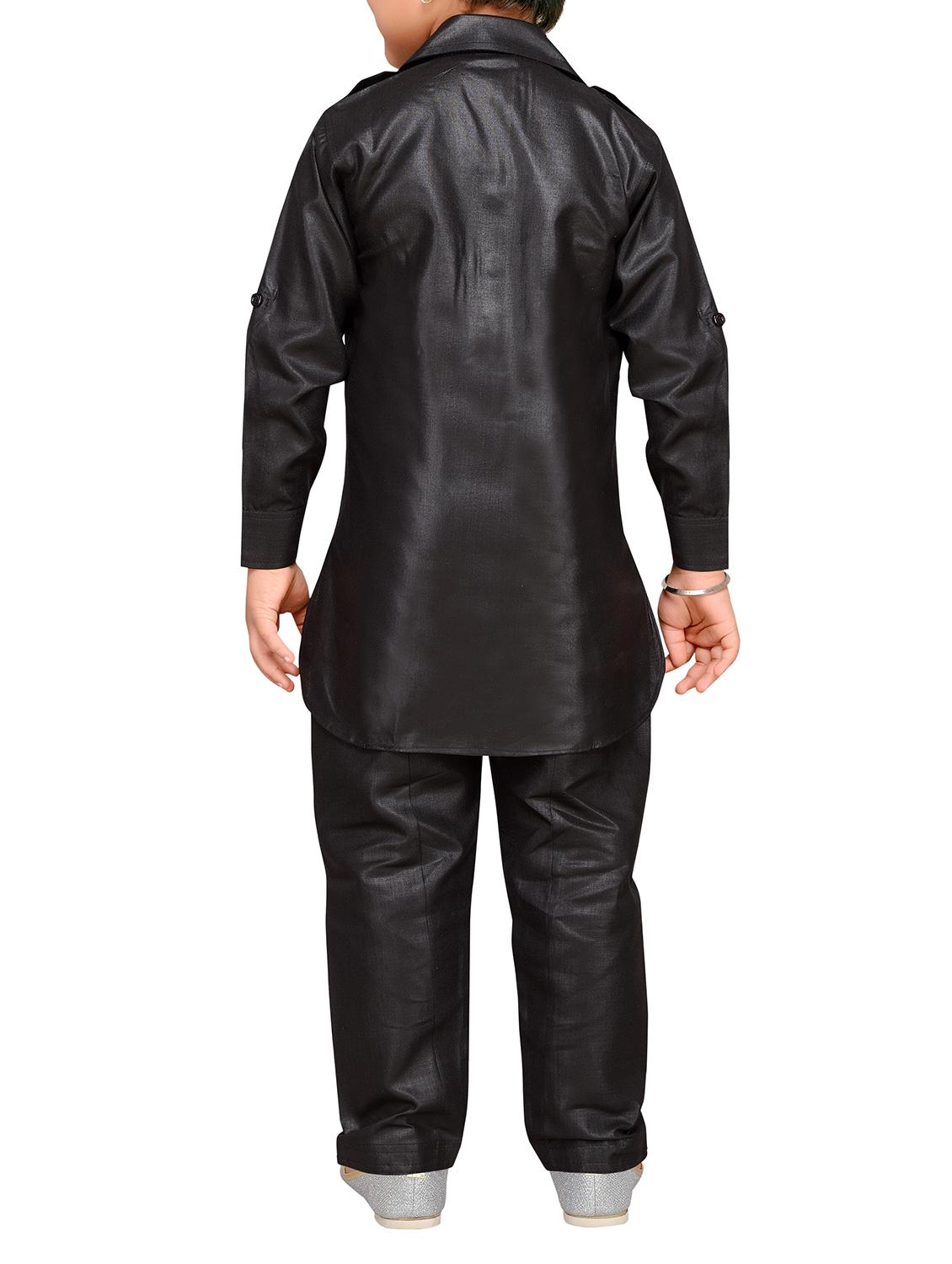 black cotton pathani kurta set - 15354073 - Standard Image - 2