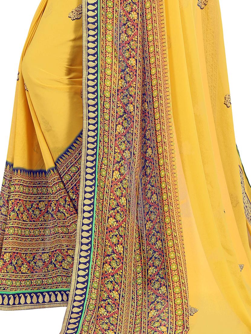 contrast bordered printed saree with blouse - 15354229 - Standard Image - 2