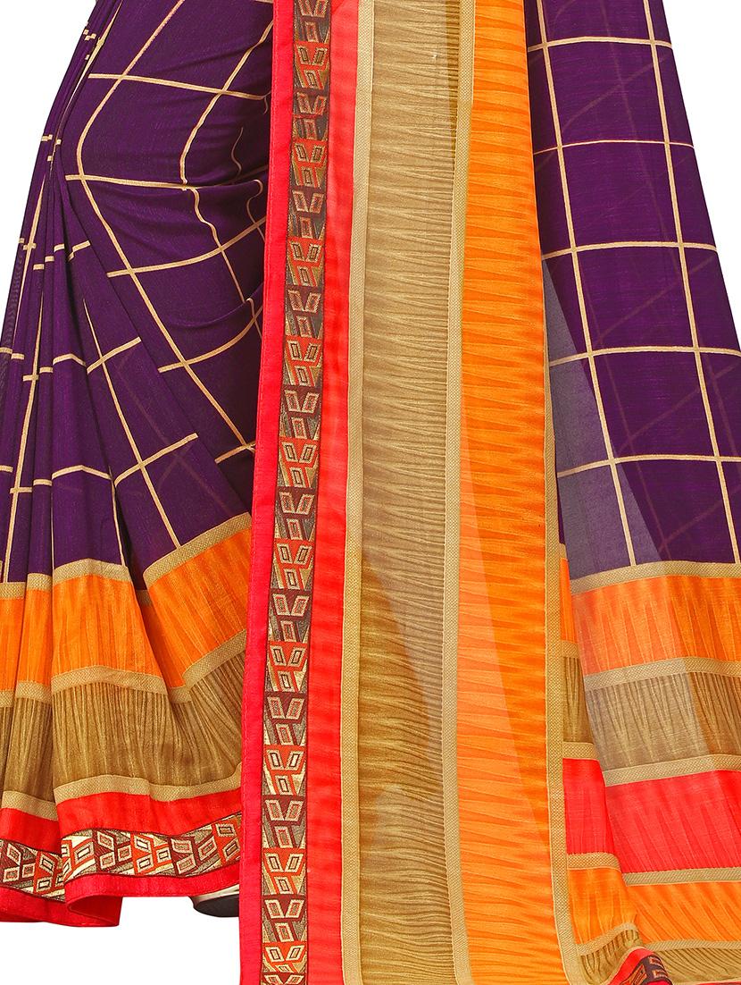 checkered printed saree with blouse - 15354266 - Standard Image - 2