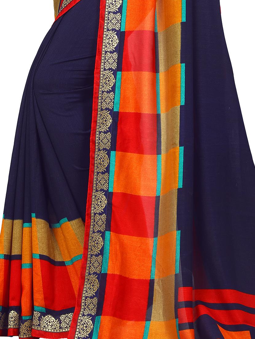 contrast bordered saree with blouse - 15354267 - Standard Image - 2