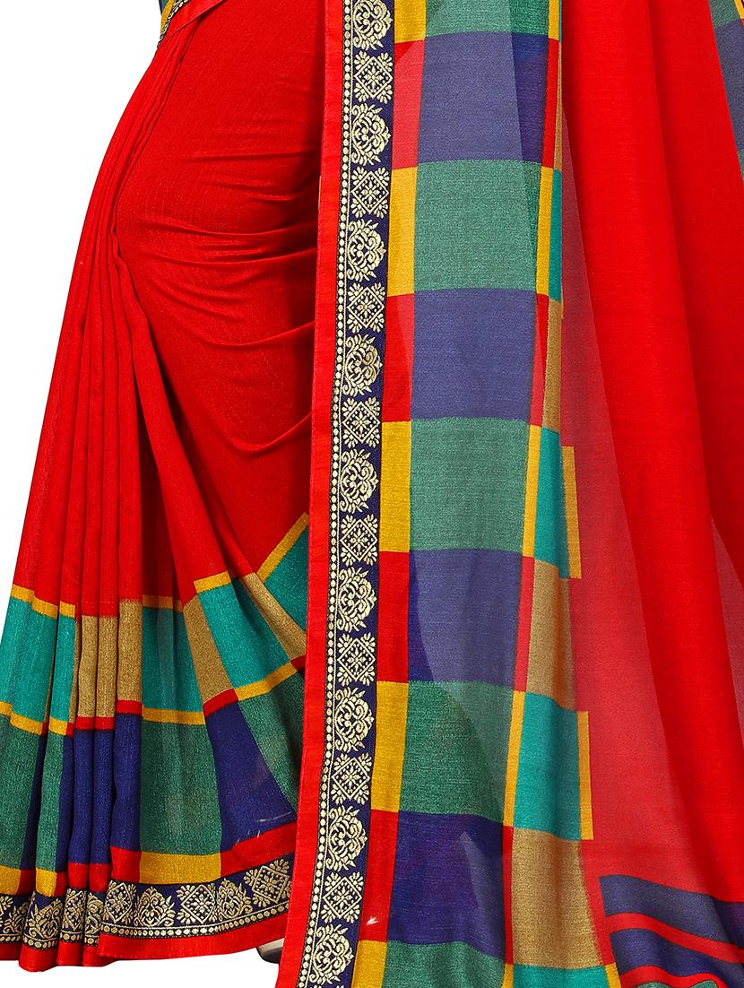 contrast bordered saree with blouse - 15354268 - Standard Image - 2