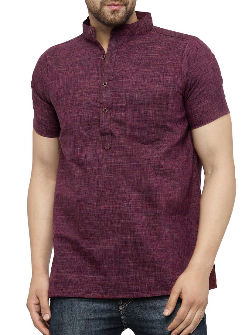 purple solid mandarin neck short kurta