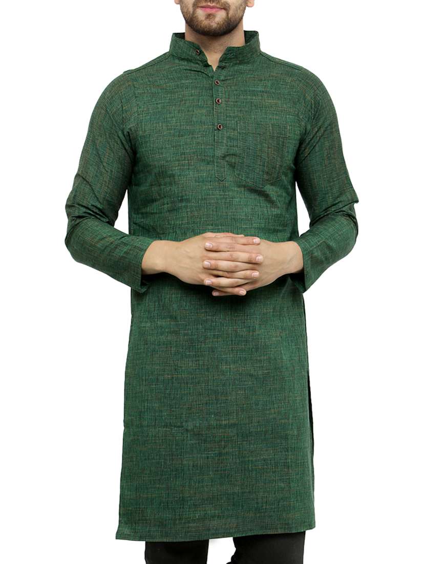 green cotton long kurta - 15355401 - Zoom Image - 0