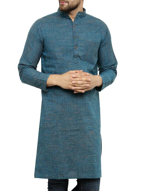 blue cotton long kurta - 15355407 -  Standard Image - 0