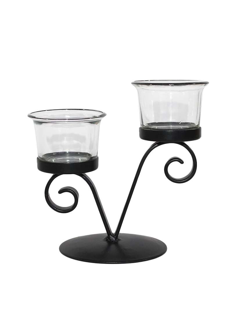 v shape decorative tealight holder with 2 clear glasses