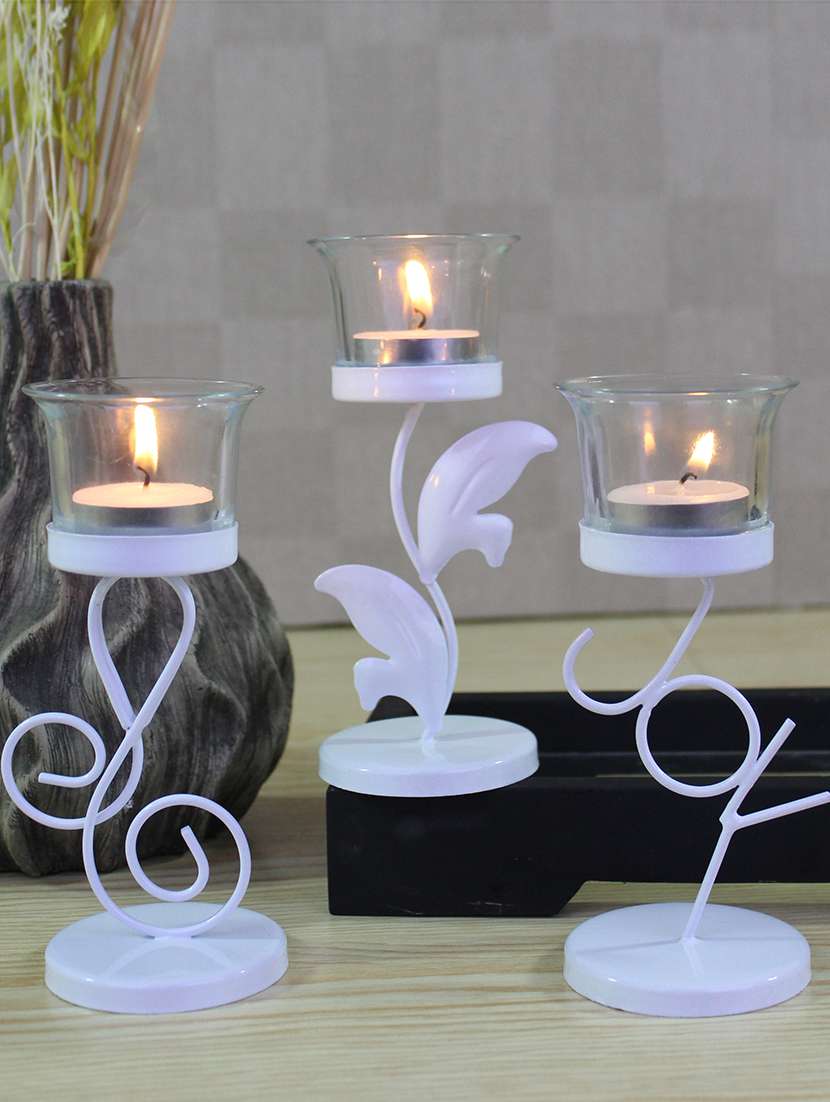 set of 3 white trendy table decoration tealight holder