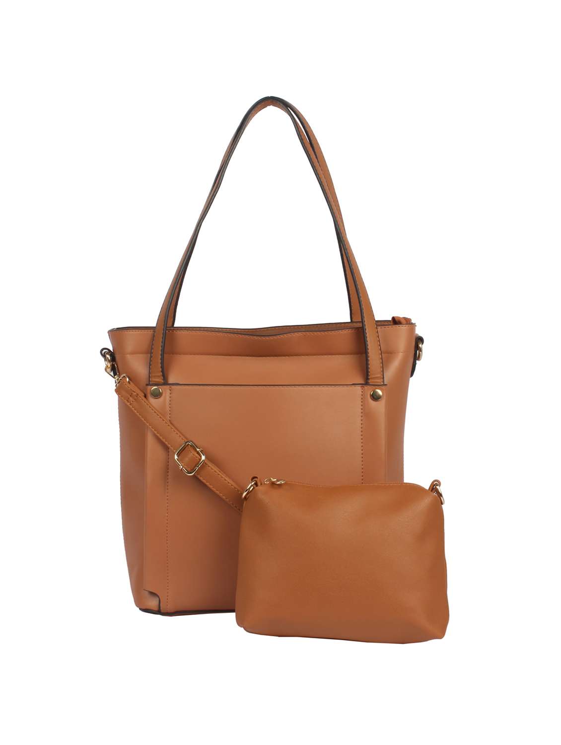 brown leatherette (pu) combo handbag