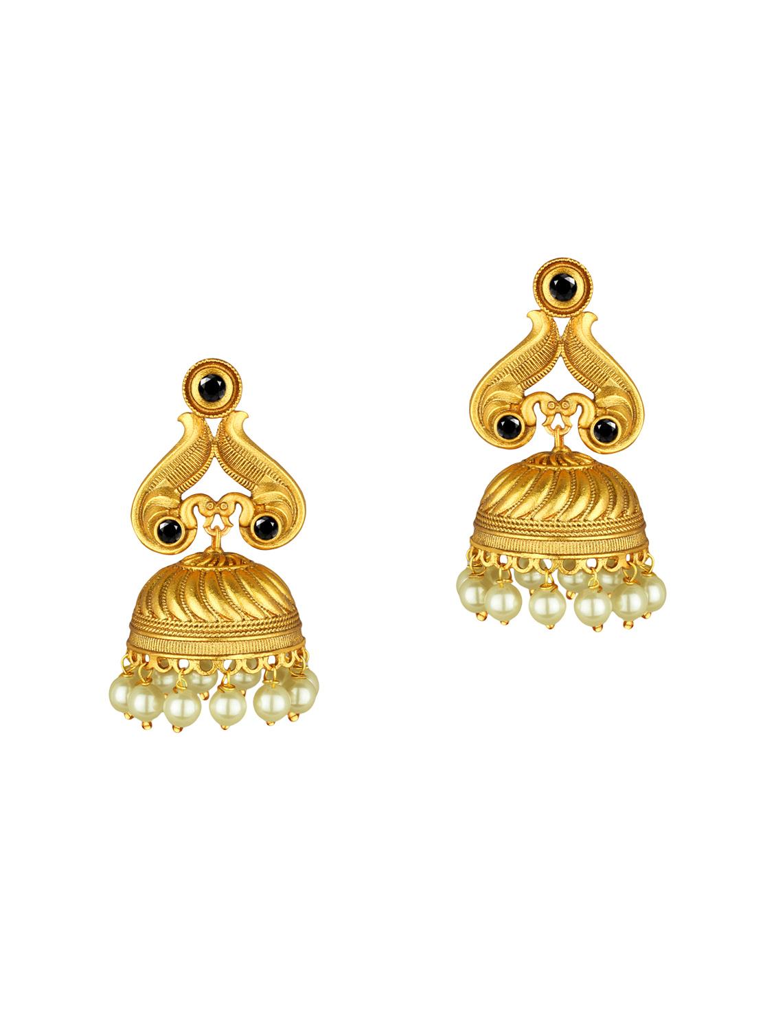 gold brass jhumka earring - 15363291 -  Zoom Image - 0