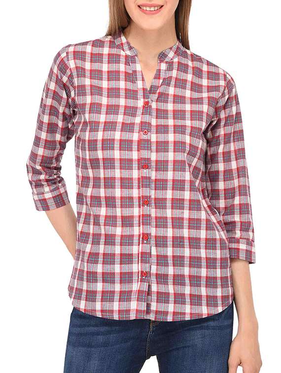 mandarin collar checkered shirt