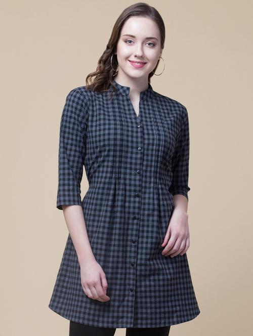  pin tuck detail checkered tunic - 15367080 -  Standard Image - 0
