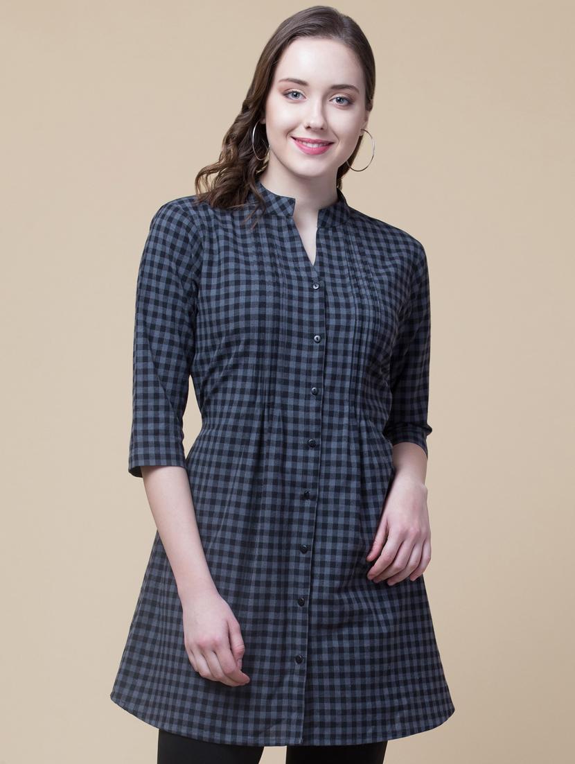  pin tuck detail checkered tunic - 15367080 -  Zoom Image - 0