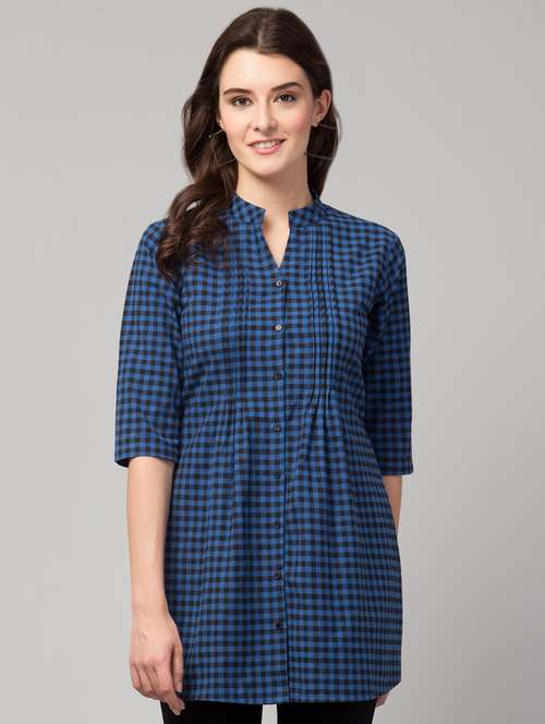pin tuck detail checkered tunic  - 15367081 -  Standard Image - 0