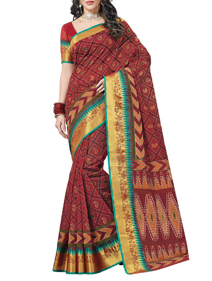 zari border geometrical printed saree with blouse