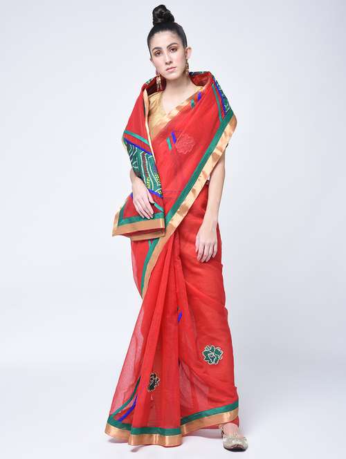 bandhani applique work saree with blouse - 15371218 - Standard Image - 0