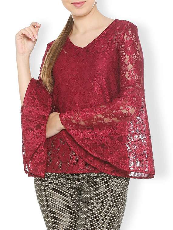 floral mesh bell sleeved top