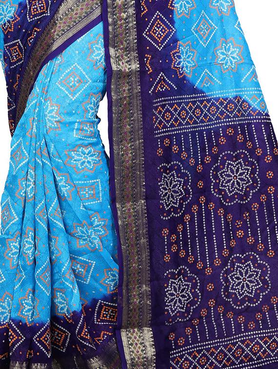 contrast border bandhani saree with blouse - 15378356 - Standard Image - 2