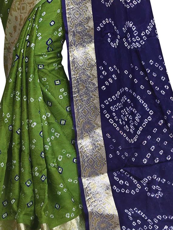 contrast border zari bandhani saree with blouse - 15378375 - Standard Image - 2