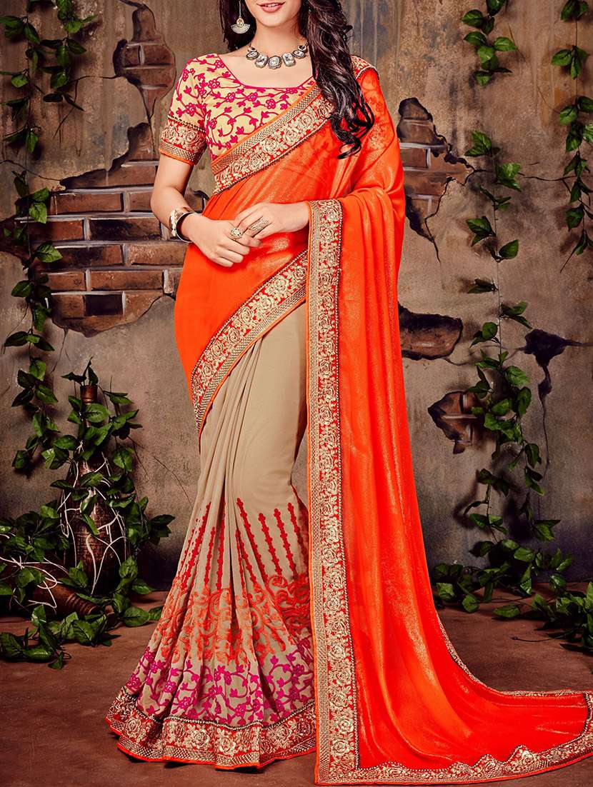 embroidered half and half saree with blouse
