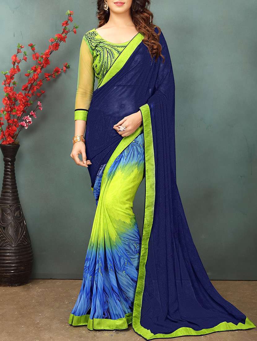 contrast bordered half and half saree