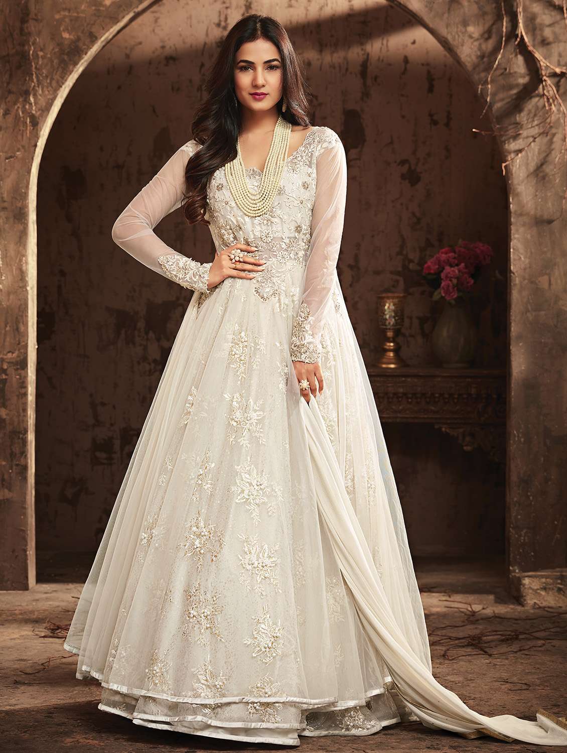 embroidered semi-stitched flared suit